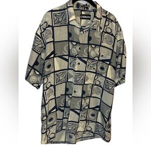 Cavalini Mens Geometric Short Sleeve Shirt Size Medium Silk Blend